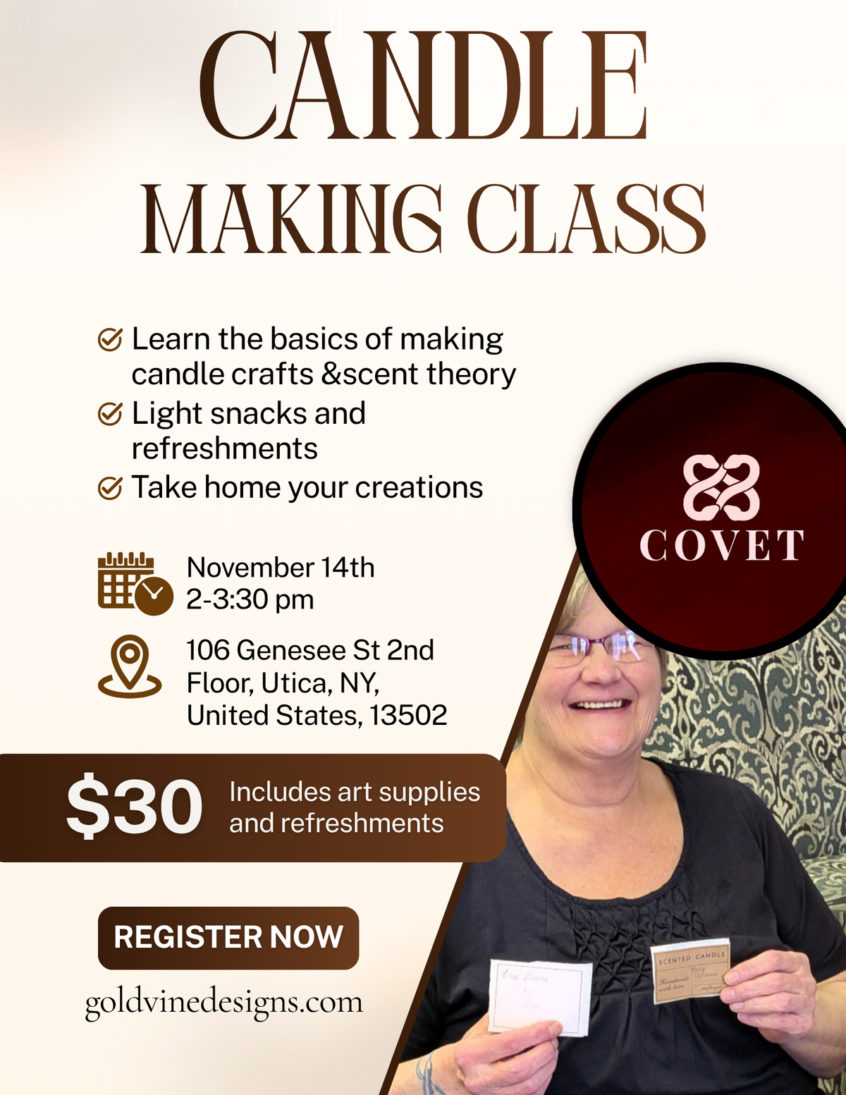 Candle Workshop @COVET Utica November 14th 2-3:30