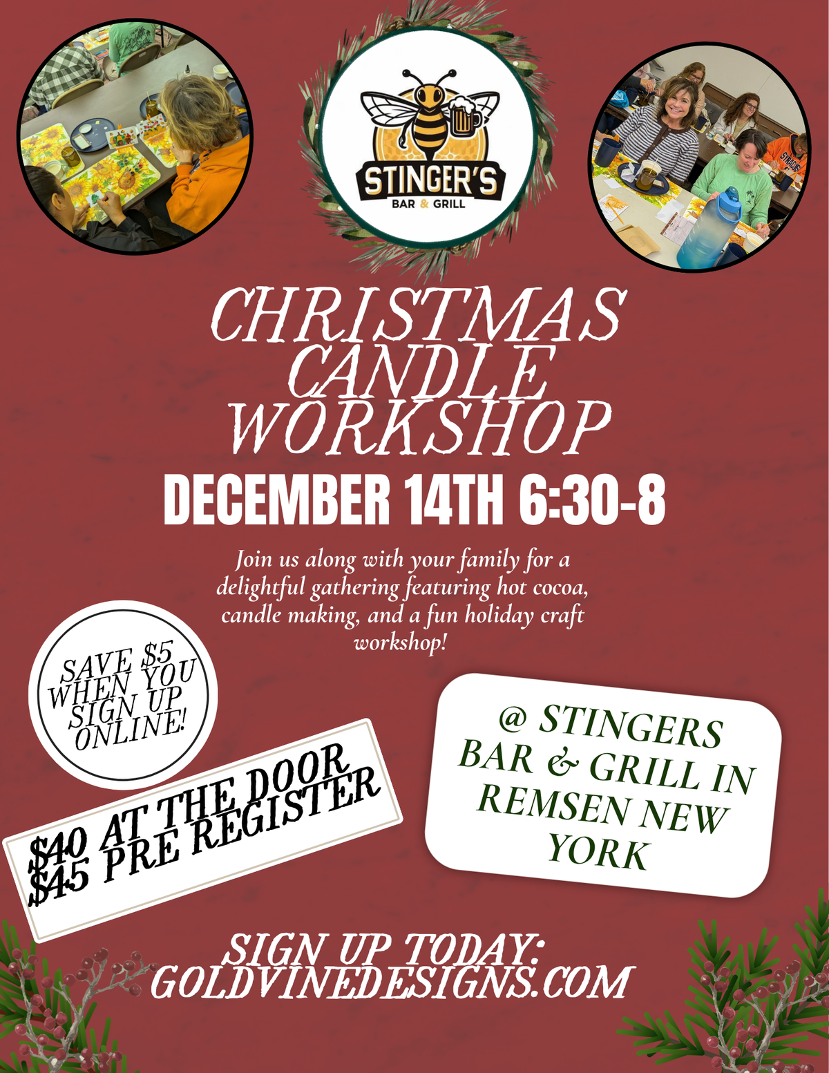 Candle Works on December 14th @6:30 PM At Stingers Bar & Grill In Remsen New York