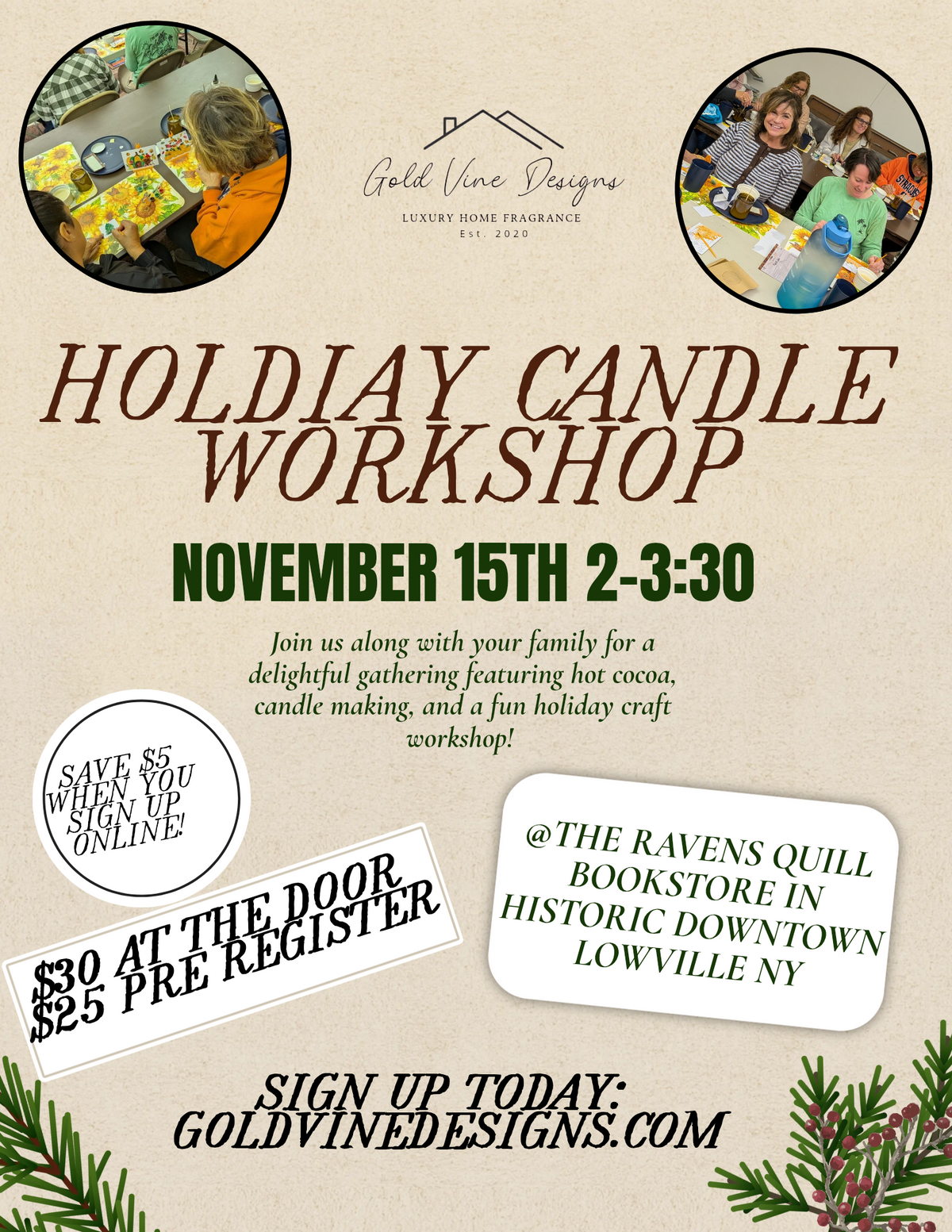 Holiday Candle Workshop Hosted by The Ravens Quill Bookstore November 15th 2-3:30!